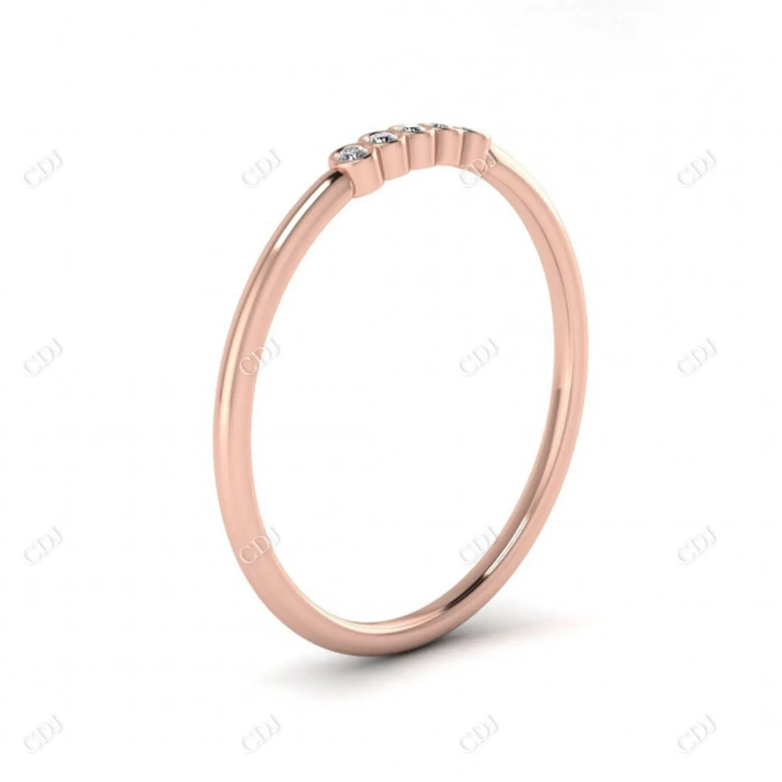 0.03CT Round Cut CVD Diamond Unique Bezel Set Stackable Ring