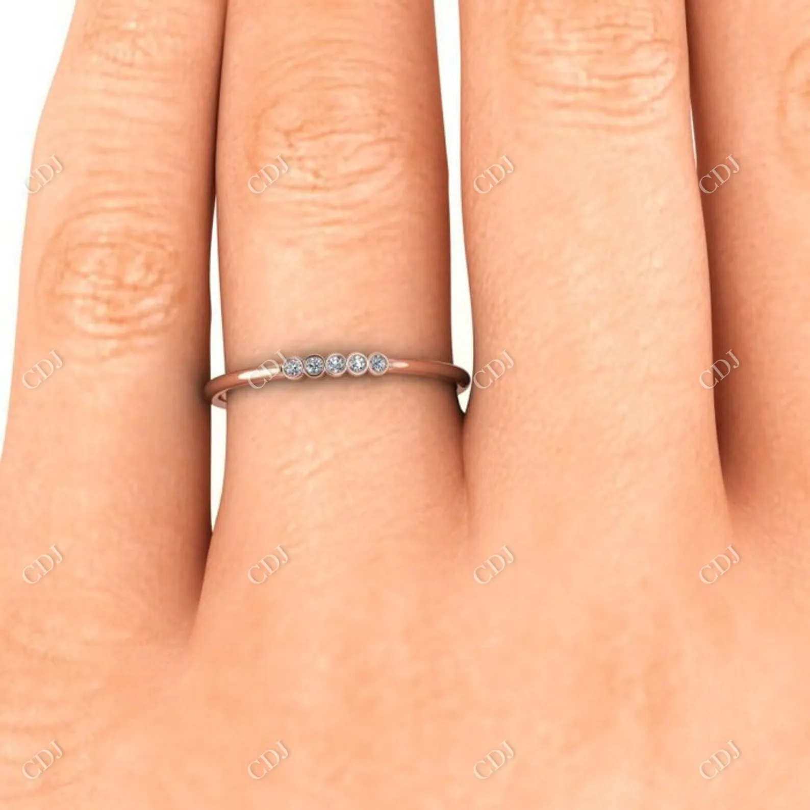 0.03CT Round Cut CVD Diamond Unique Bezel Set Stackable Ring