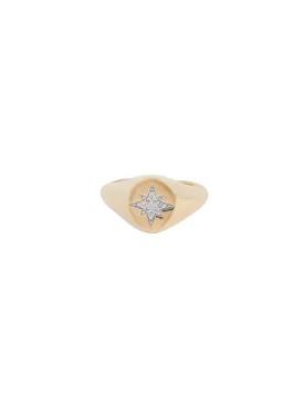 0.04ct Diamond 18K Gold Star Signet Ring
