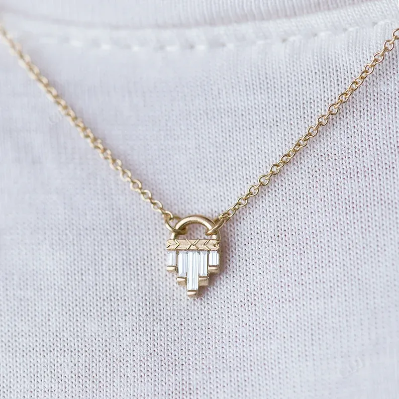0.10ctw Baguette Cut Moissanite Necklace