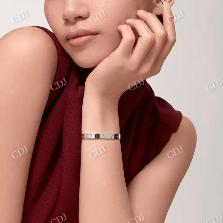 0.10CTW Minus Design Open Bangle Bracelet