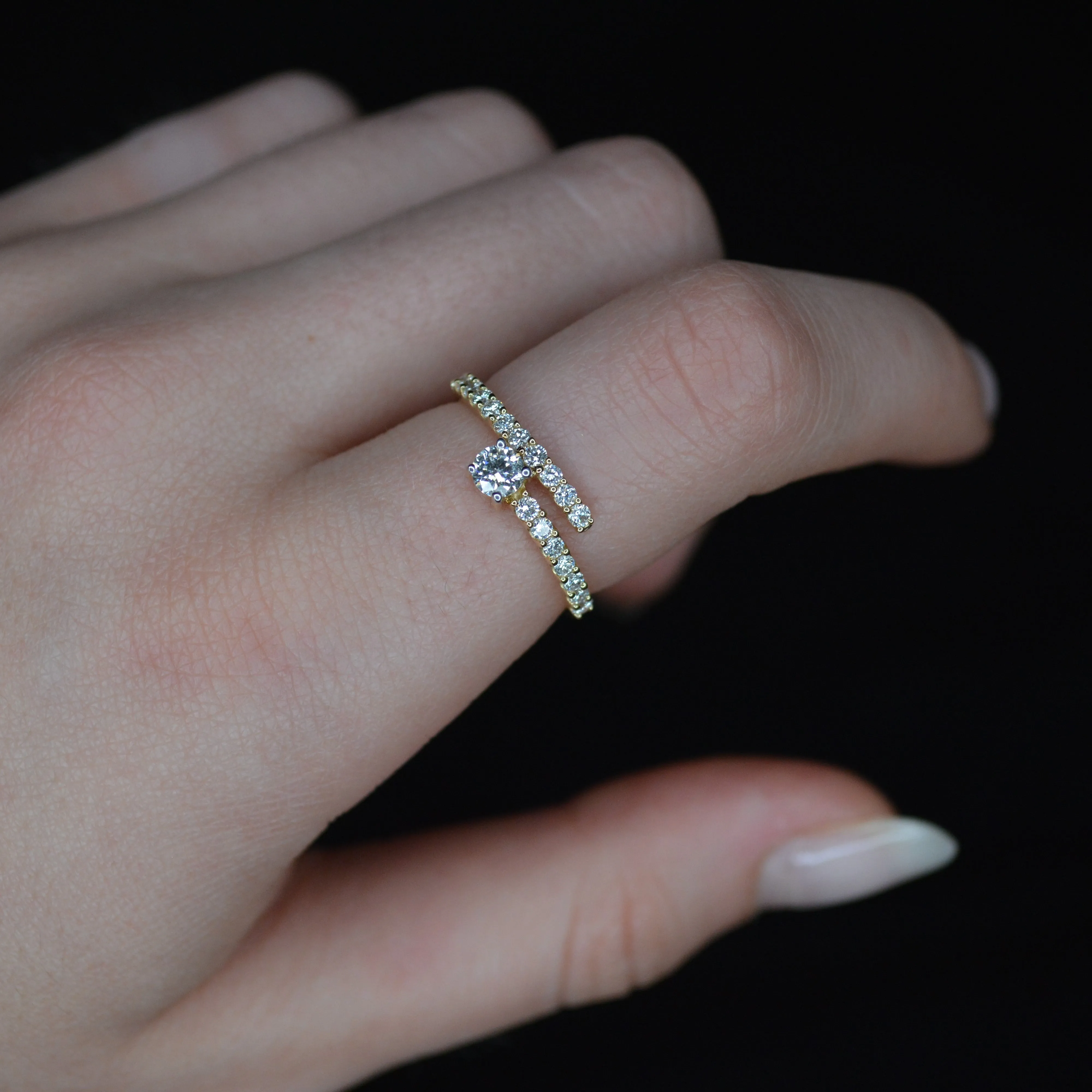 0.55ct Diamond 18K Gold Bypass Ring
