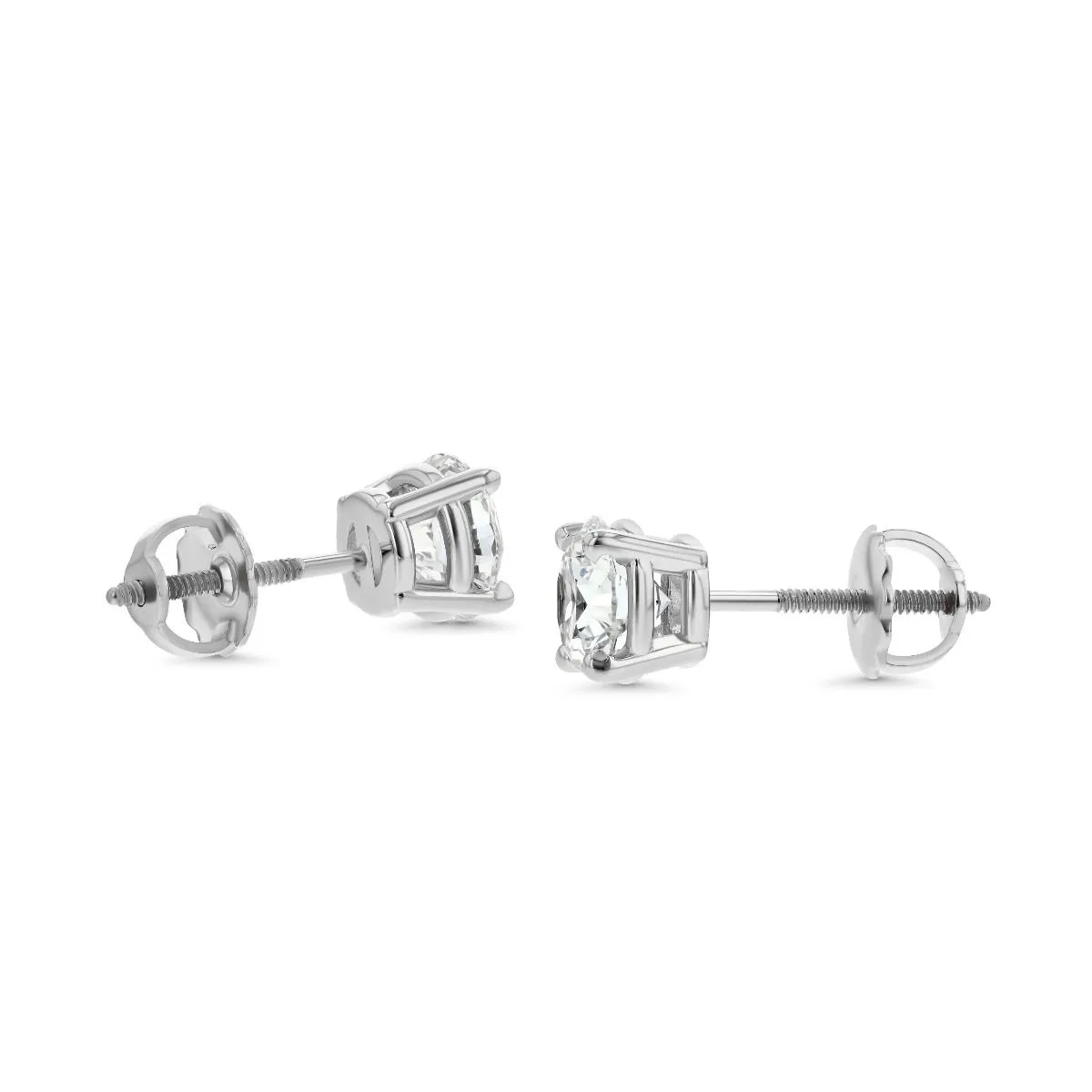 1.00 Carat Total Weight D-F Colorless VS Clarity Ideal Cut IGI Certified Lab Created Round Brilliant Diamond Stud Earrings in 14k White Gold 4-Prong Setting