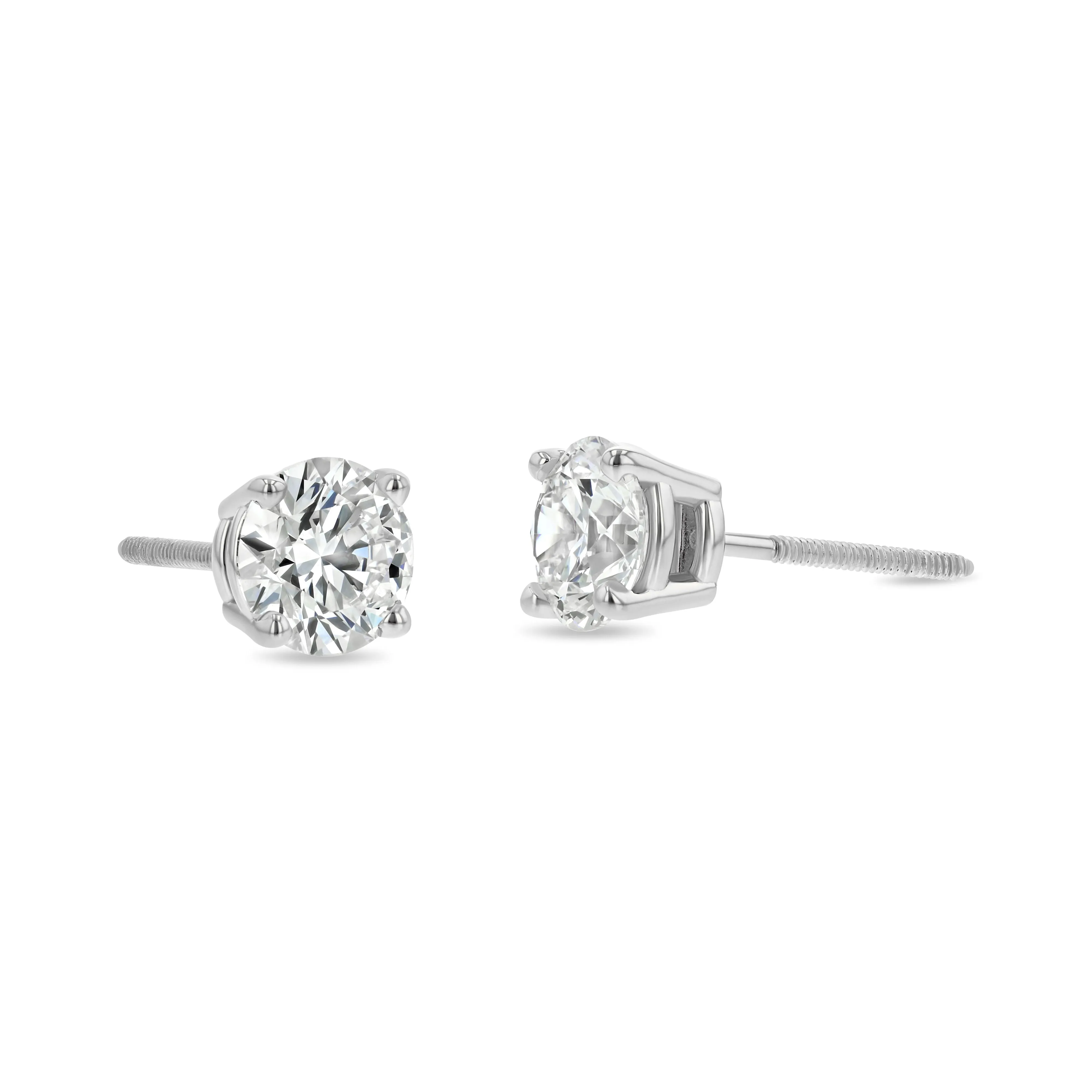1.00 Carat Total Weight D-F Colorless VS Clarity Ideal Cut IGI Certified Lab Created Round Brilliant Diamond Stud Earrings in 14k White Gold 4-Prong Setting