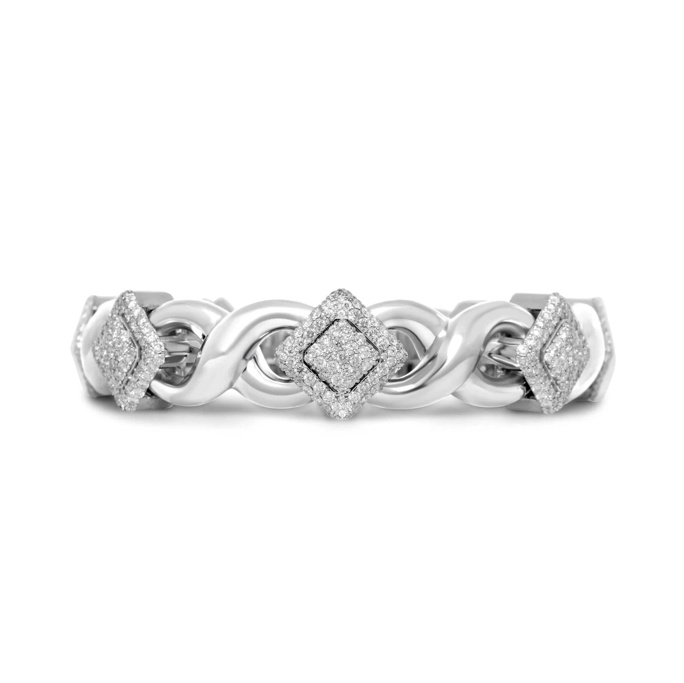 10k White Gold Square Infinity Link Asscher Diamond Bracelet 8.91 ctw