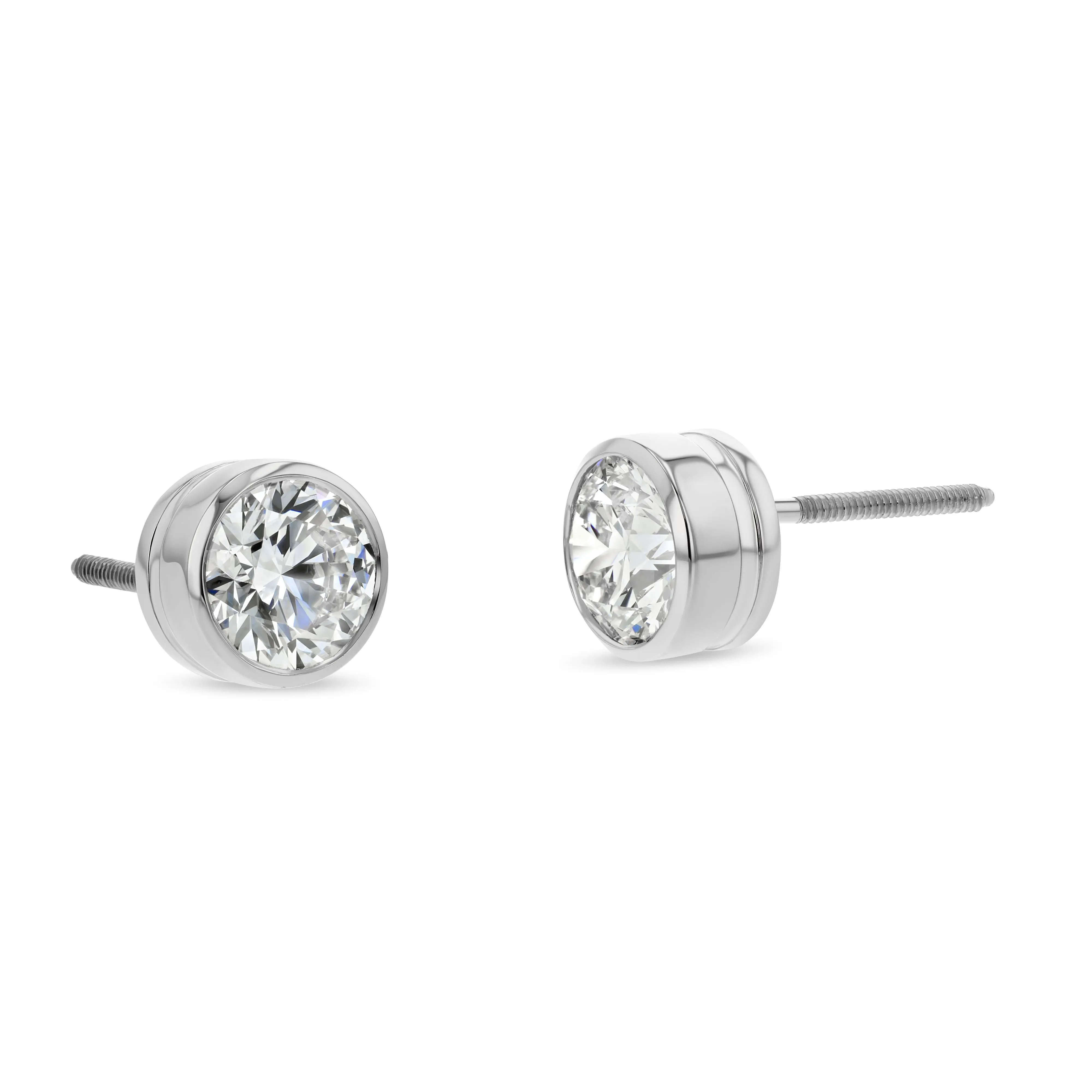 1.25 Carat Total Weight D-F Colorless VS Clarity Ideal Cut IGI Certified Lab Created Round Brilliant Diamond Stud Earrings in 14k White Gold Bezel Set