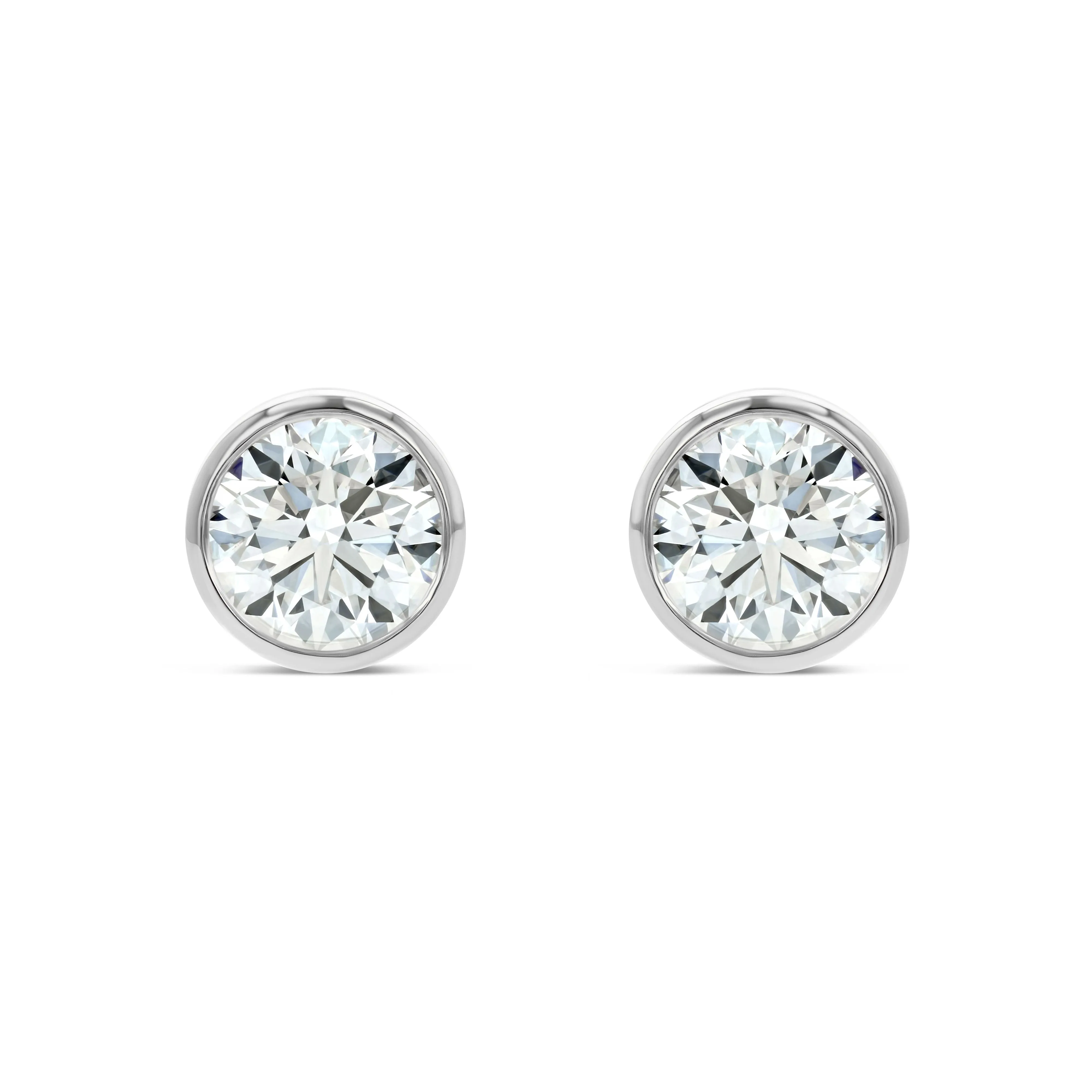 1.25 Carat Total Weight D-F Colorless VS Clarity Ideal Cut IGI Certified Lab Created Round Brilliant Diamond Stud Earrings in 14k White Gold Bezel Set