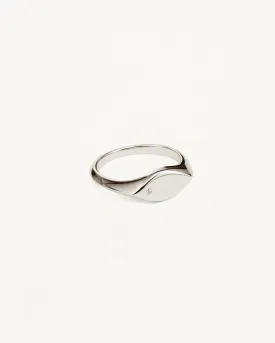 14k Solid White Gold Petal Diamond Signet Ring