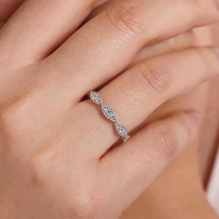 14K White Gold Diamond Marquise Station Ring