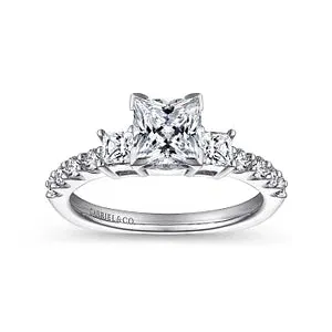 14K White Gold Princess Cut Three Stone Diamond Engagement Ring-EMERSON