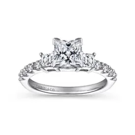 14K White Gold Princess Cut Three Stone Diamond Engagement Ring-EMERSON
