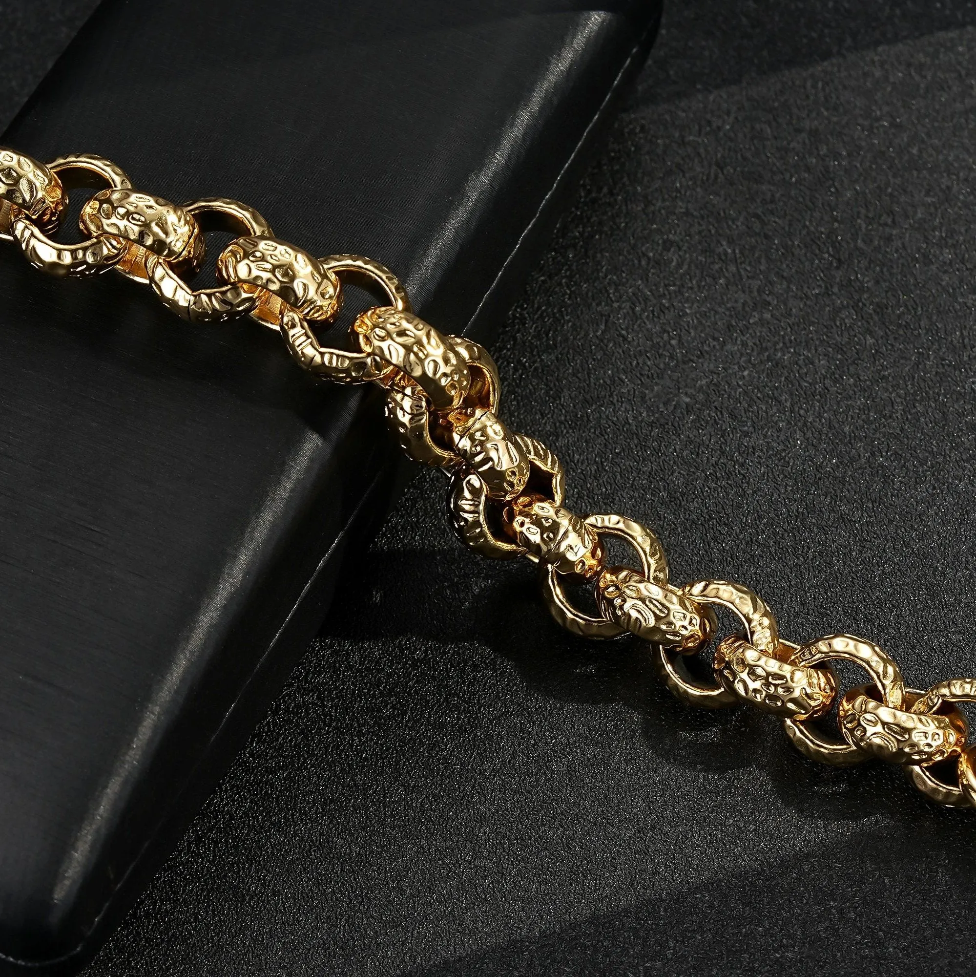 15mm Gold Filled Bonded Pattern Leopard Print Belcher Bracelet 8.5 Inch