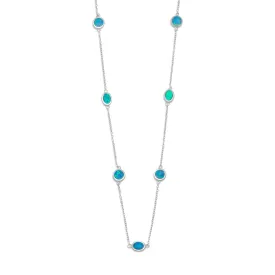 16"   2" Rhodium Plated Synthetic Blue Opal Necklace