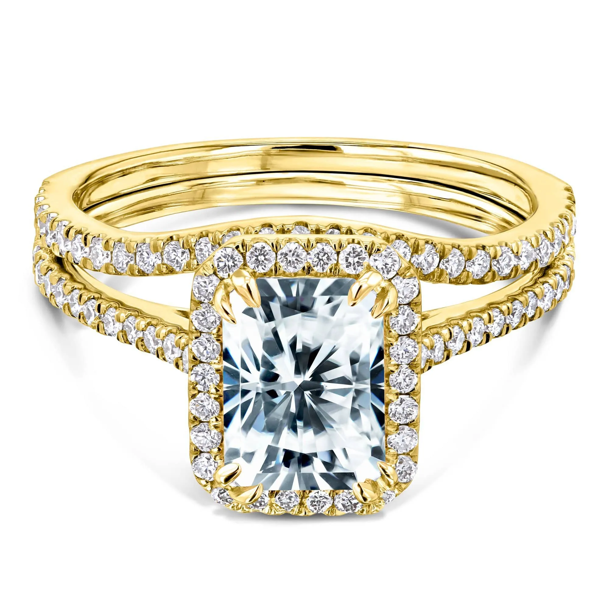 1.8ct Radiant Forever One Moissanite Halo Bridal Set