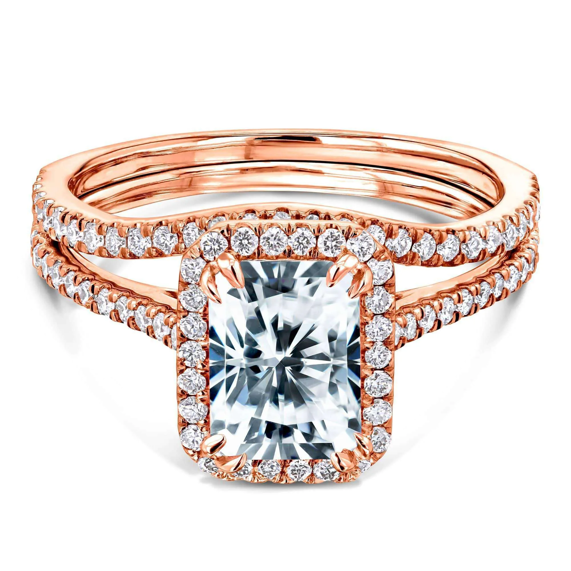 1.8ct Radiant Forever One Moissanite Halo Bridal Set