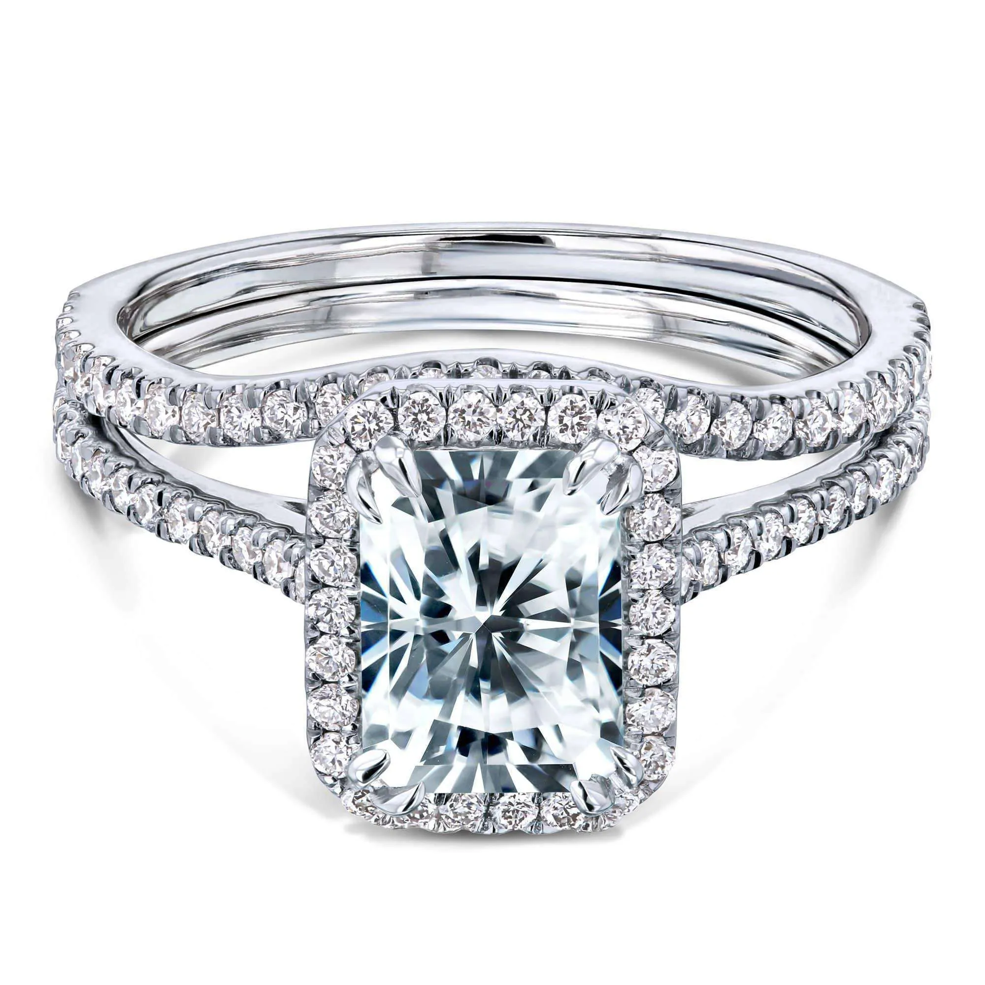 1.8ct Radiant Forever One Moissanite Halo Bridal Set