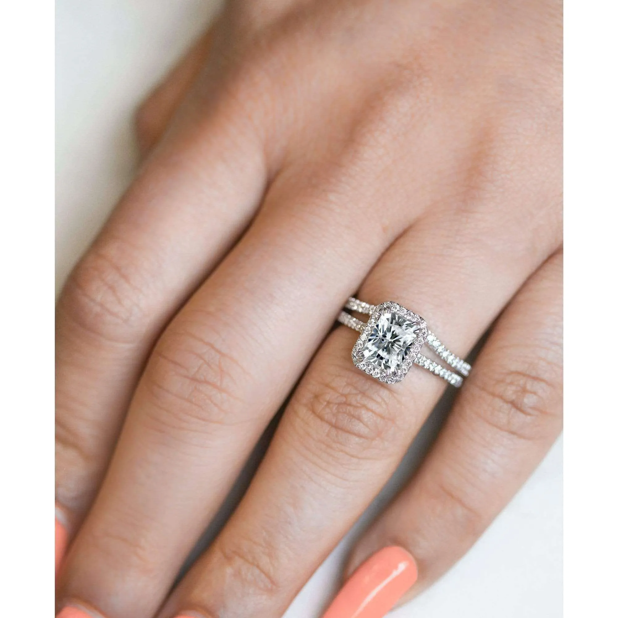 1.8ct Radiant Forever One Moissanite Halo Bridal Set