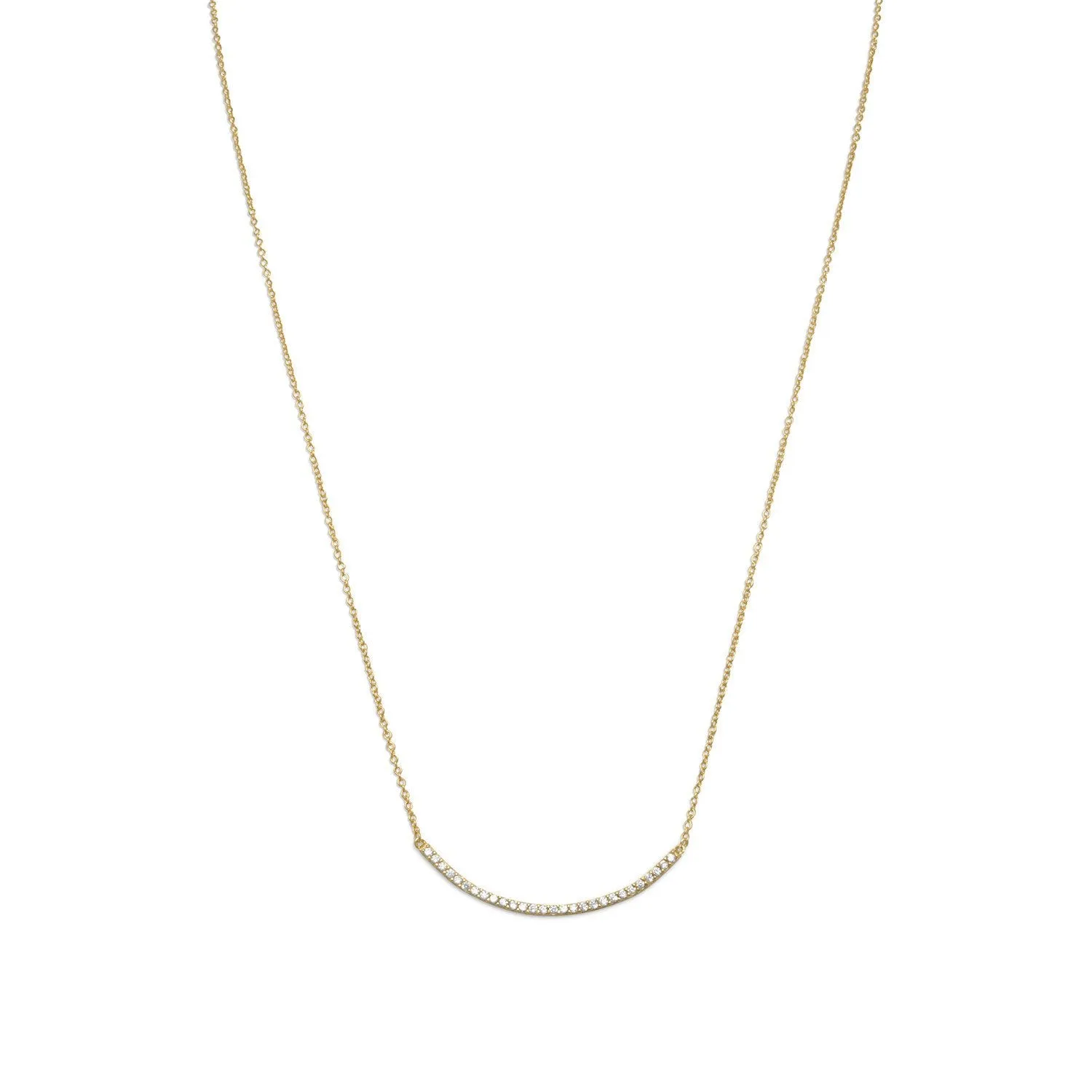 18"   2" 14 Karat Gold Plated Curved CZ Bar Necklace