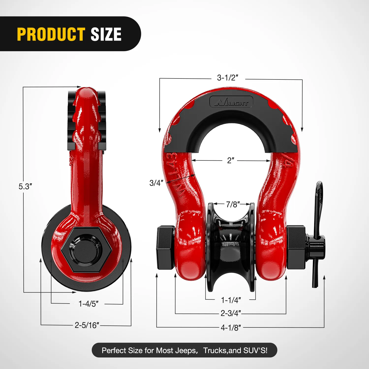 3/4 inch D-Ring Shackle with Towing Pulley Red (Pair)