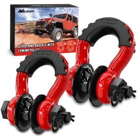 3/4 inch D-Ring Shackle with Towing Pulley Red (Pair)