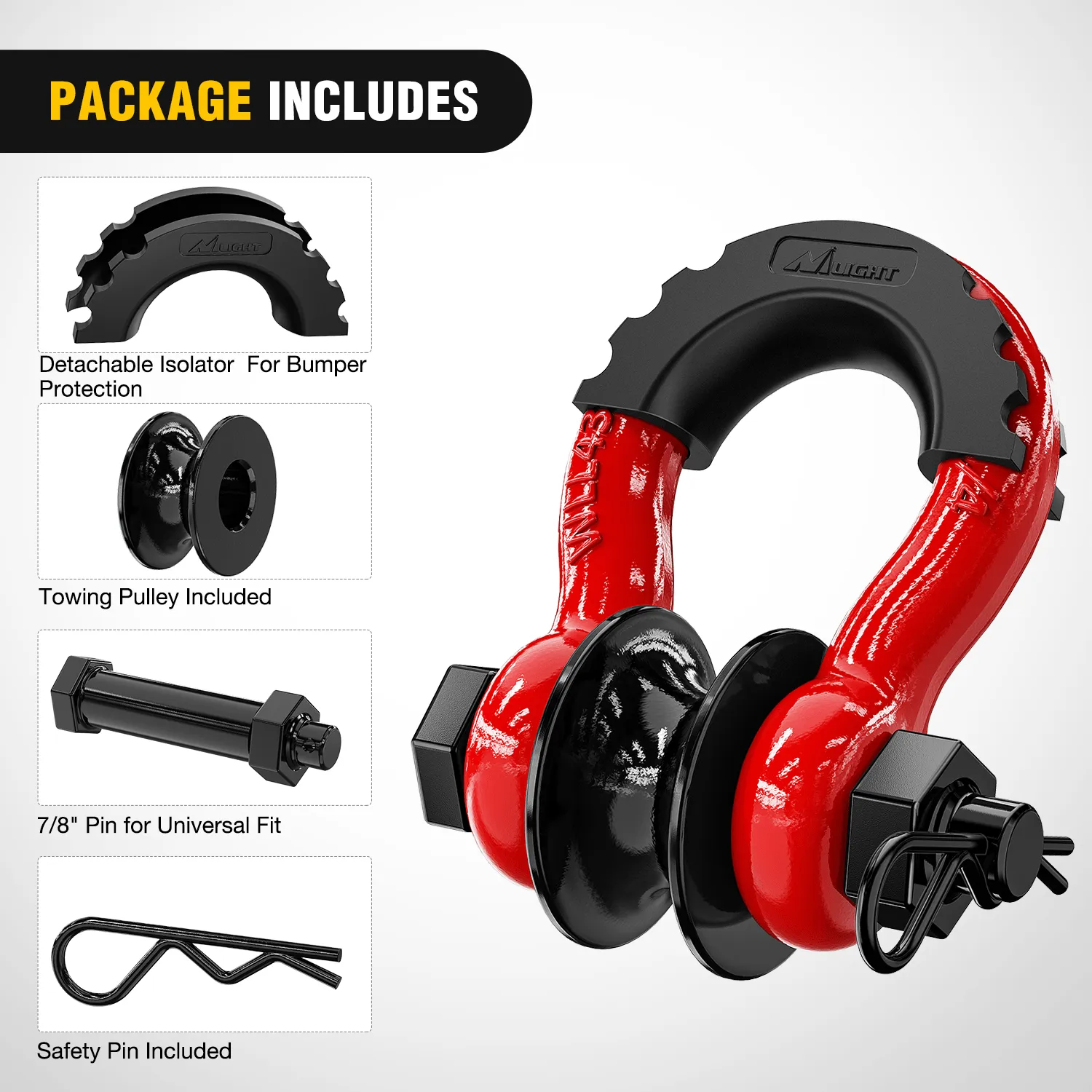 3/4 inch D-Ring Shackle with Towing Pulley Red (Pair)