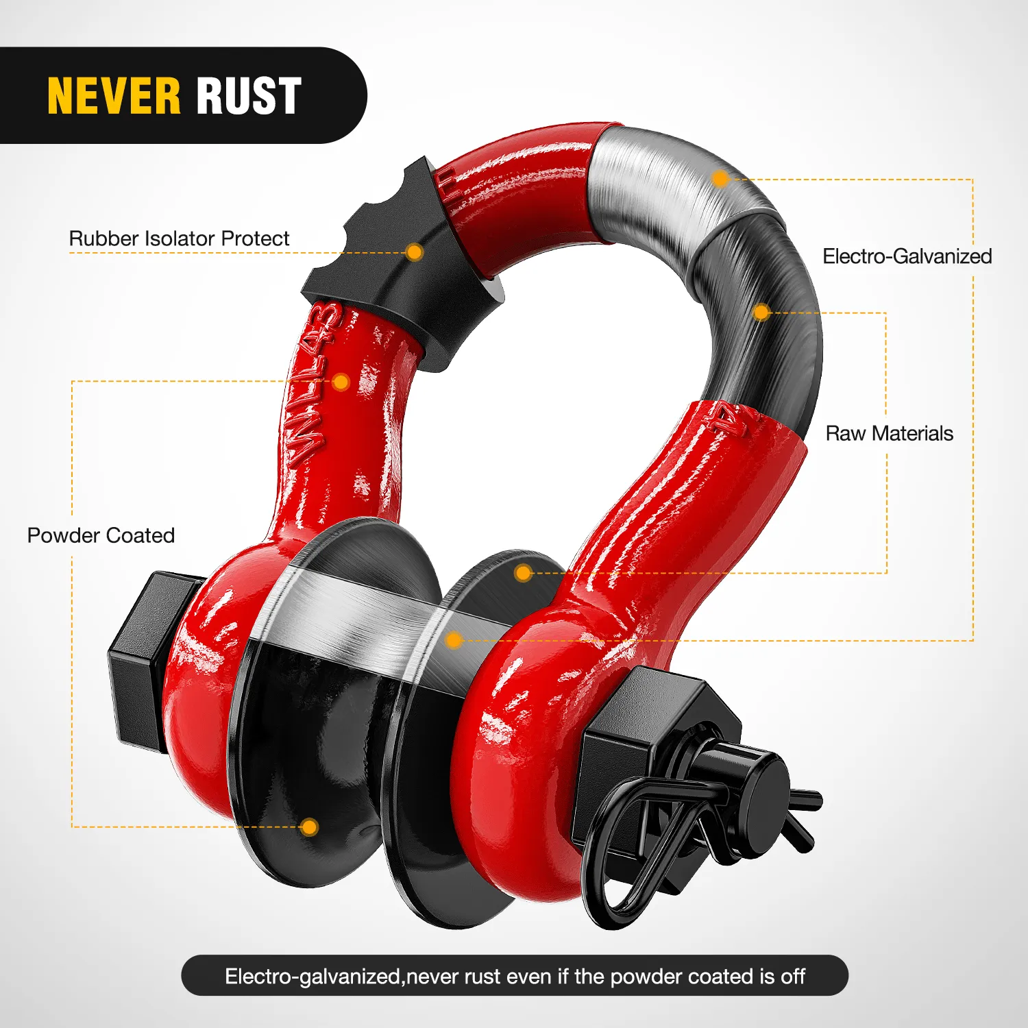 3/4 inch D-Ring Shackle with Towing Pulley Red (Pair)