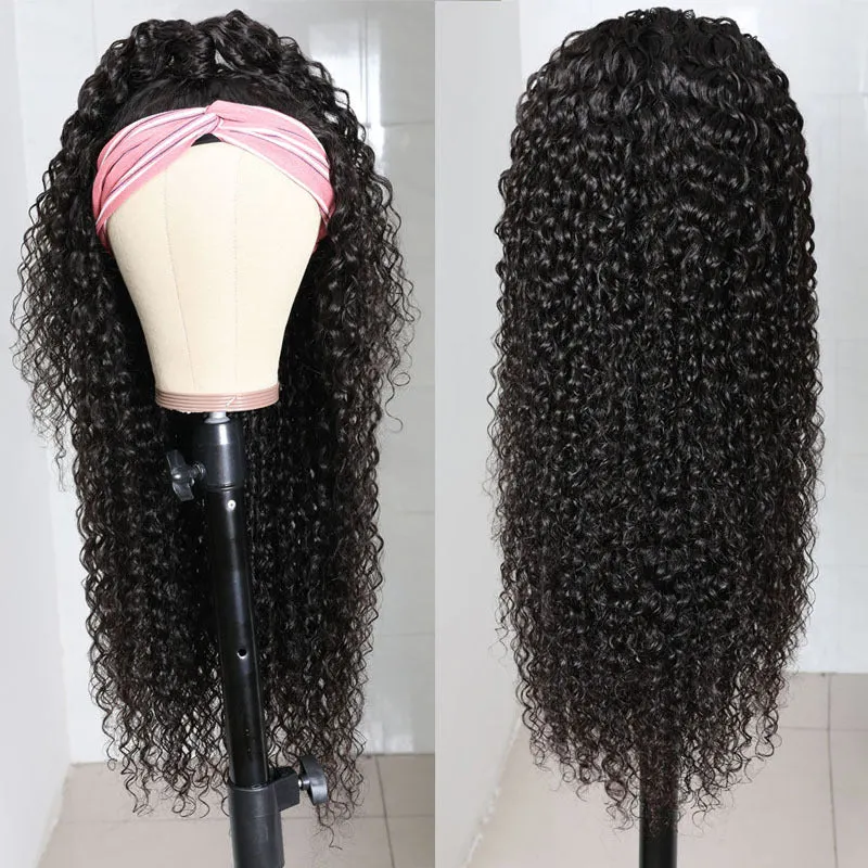 9A human hair natural color curly headband wig(AH5046)