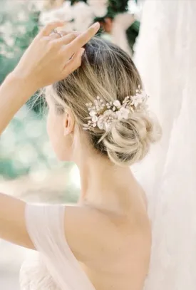 ADDISON Porcelain Floral and Crystal Wedding Headpiece Comb Set
