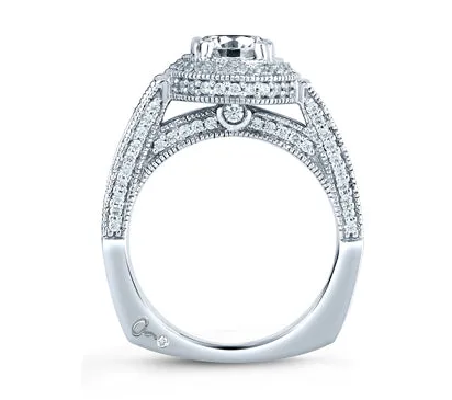 A.JAFFE ART DECO CLASSIC MILGRAIN HALO SET ENGAGEMENT RING 0.93            (not including center st