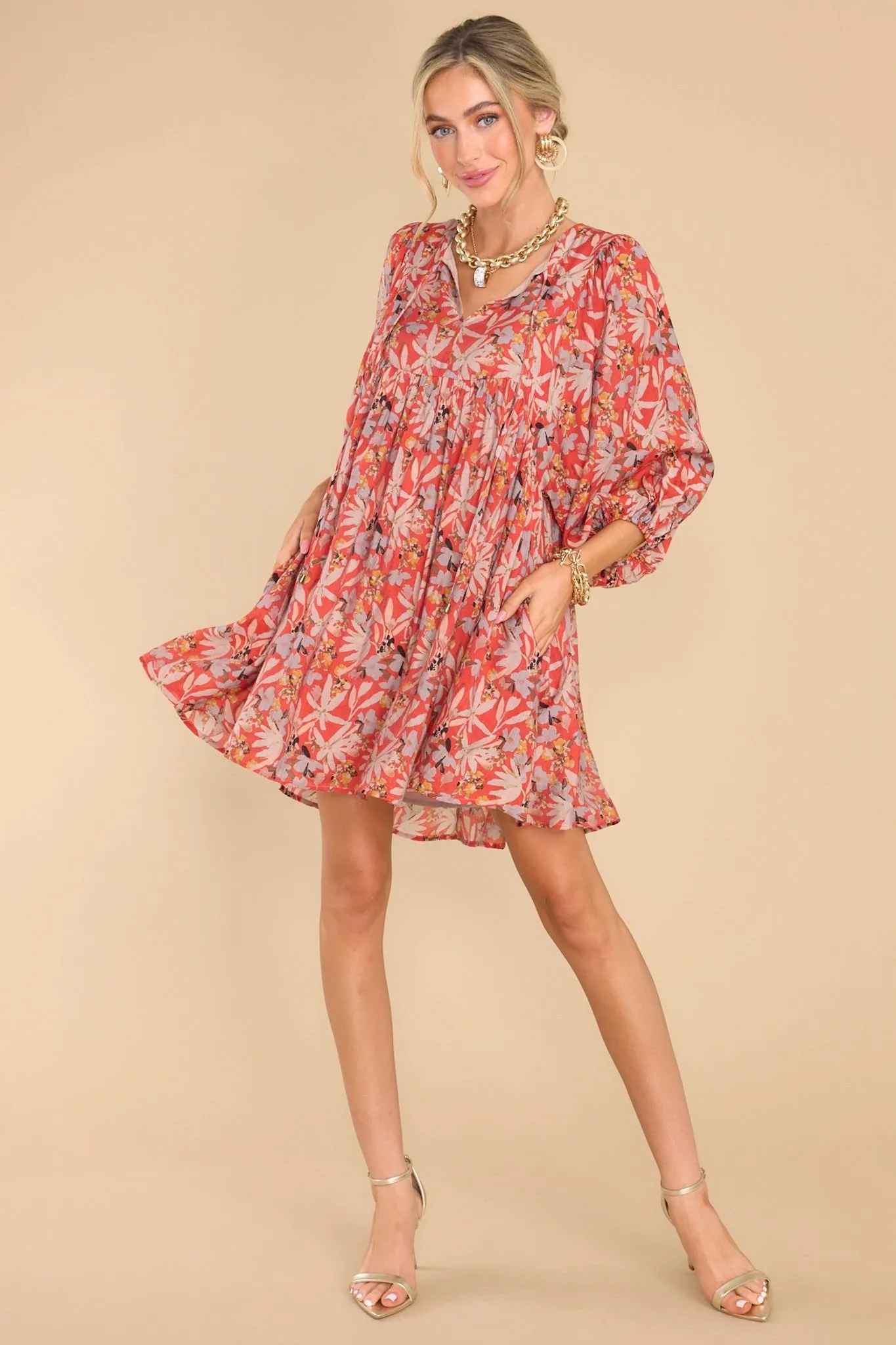 All Dreamers Rust Floral Print Dress