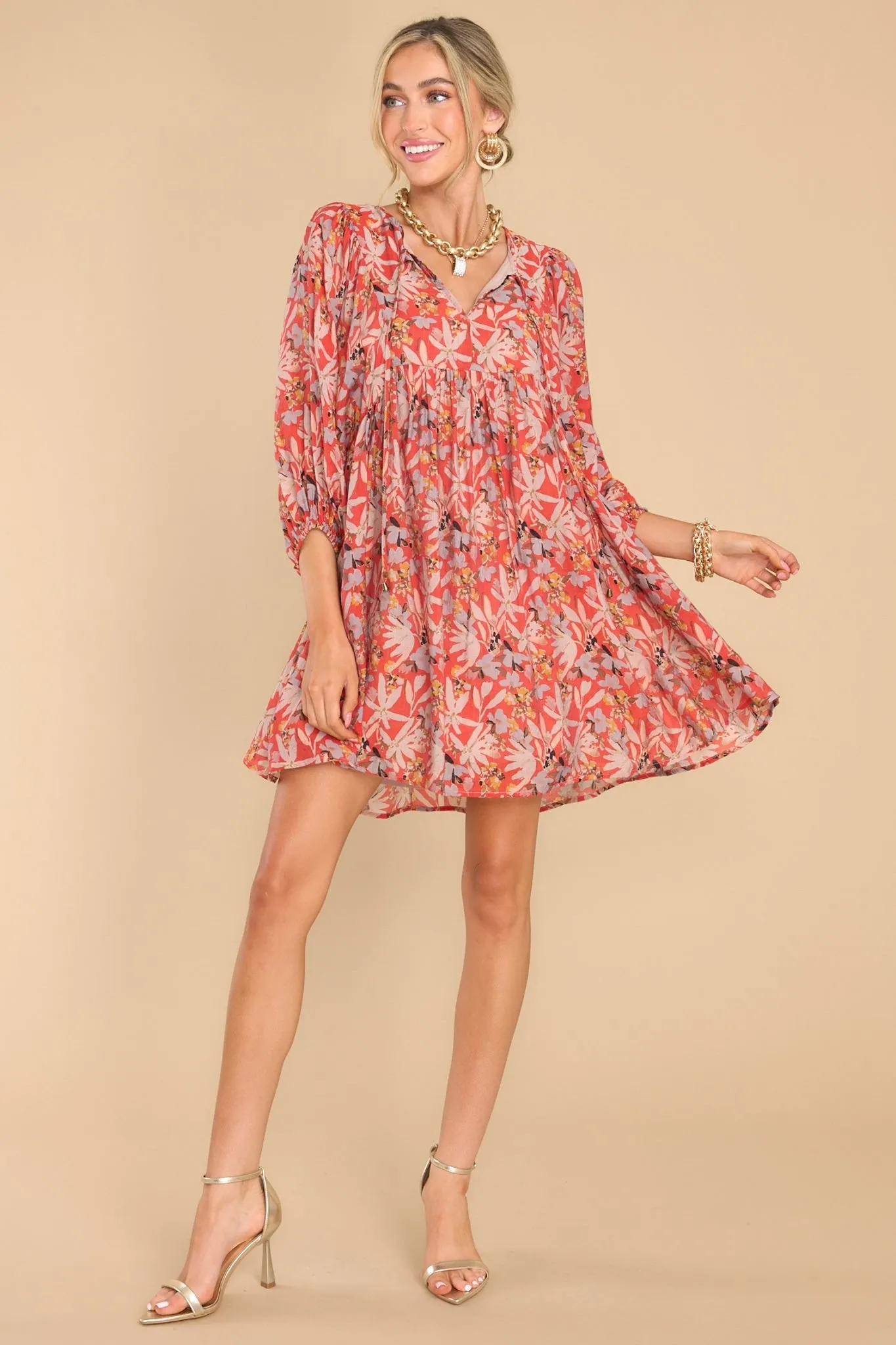 All Dreamers Rust Floral Print Dress