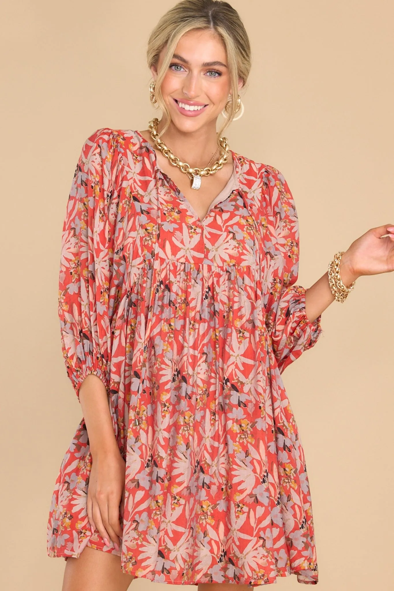 All Dreamers Rust Floral Print Dress