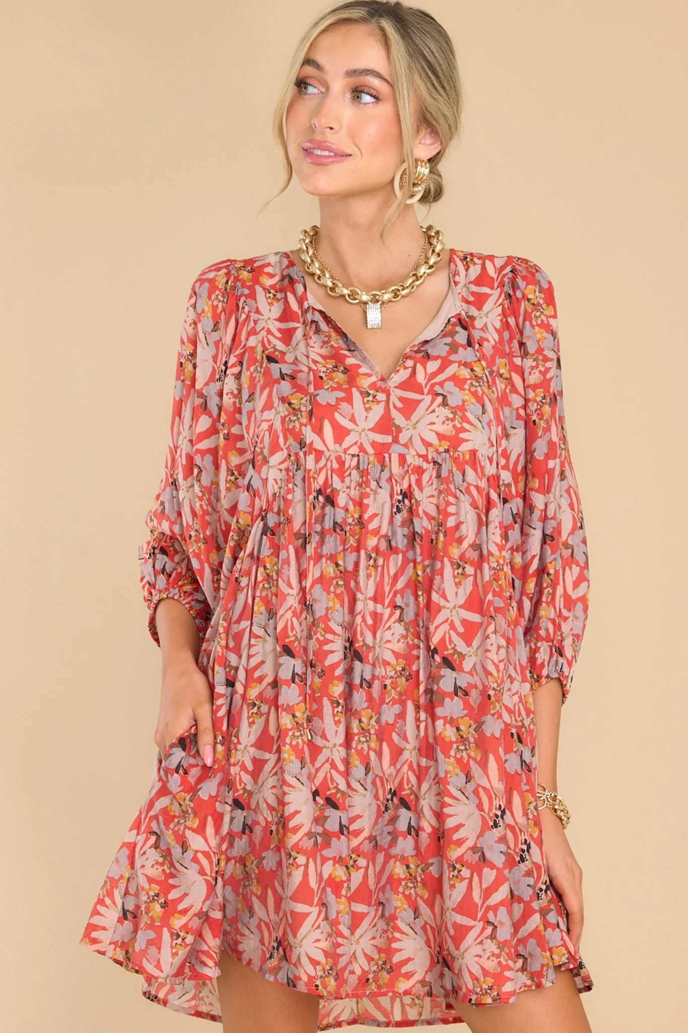 All Dreamers Rust Floral Print Dress