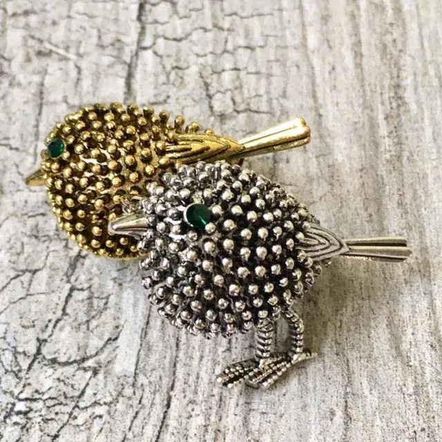 ANTIQUE VINTAGE METAL 3-D GOLD BIRD BROOCH / DRESS COLLAR SCARF PIN