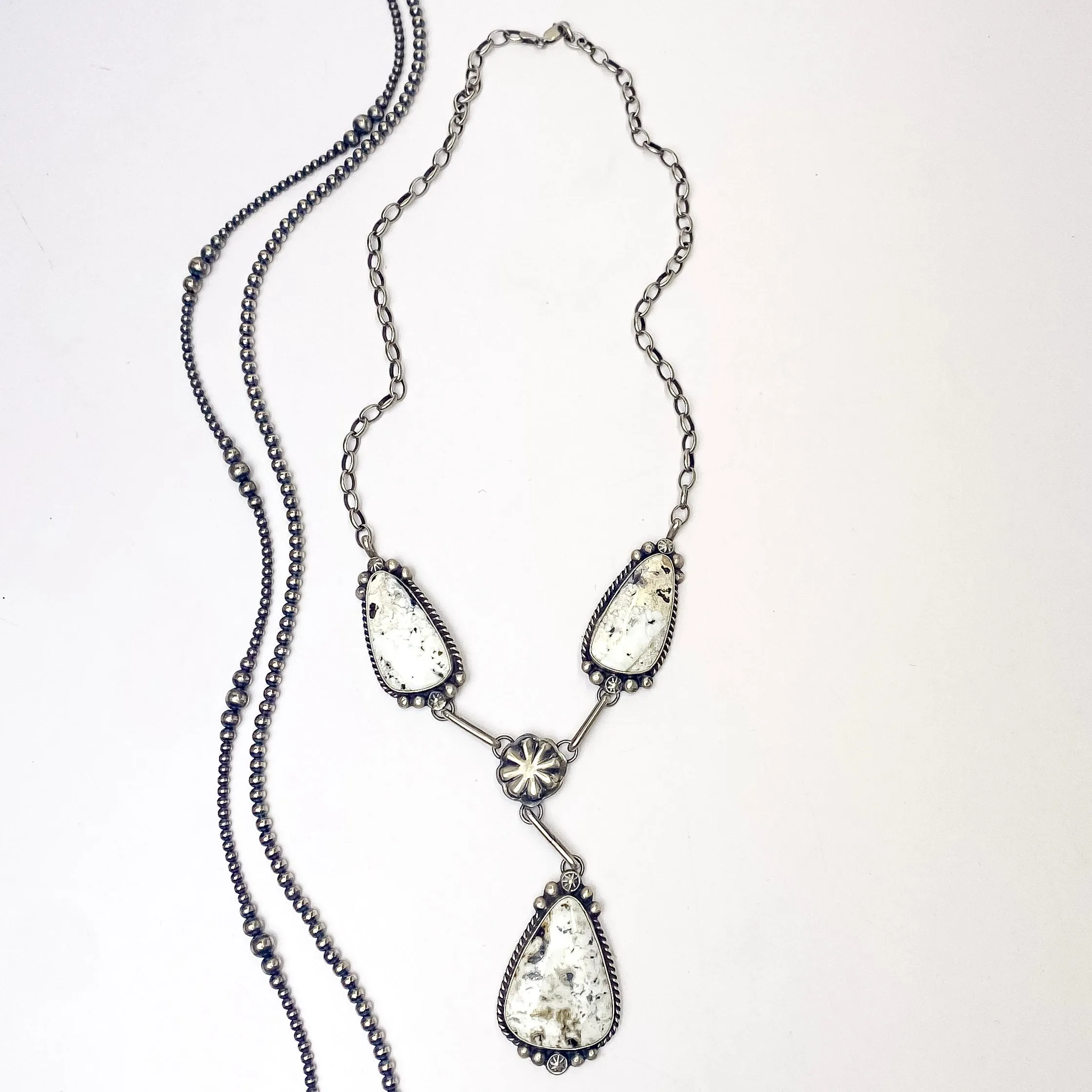 Handcrafted Navajo Sterling Silver Necklace with White Buffalo by Augustine Largo