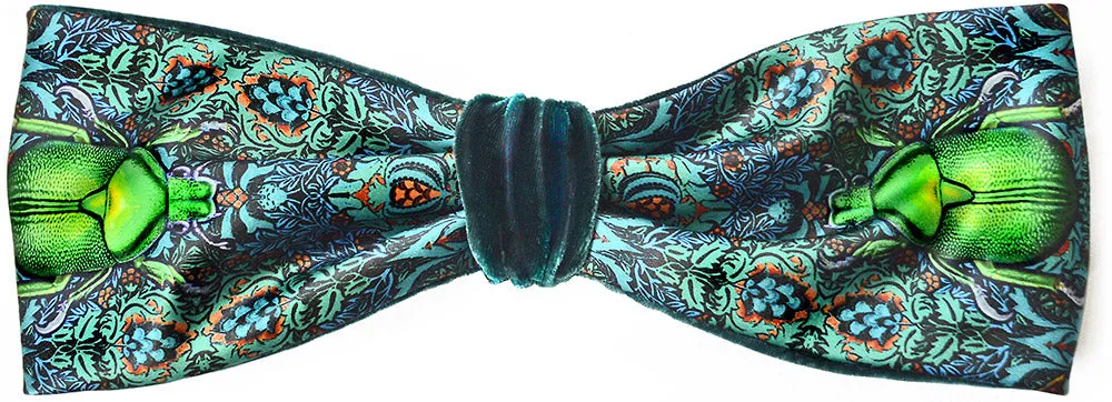 Beetle Belle. Printed satin & silk-velvet headband - TEAL version