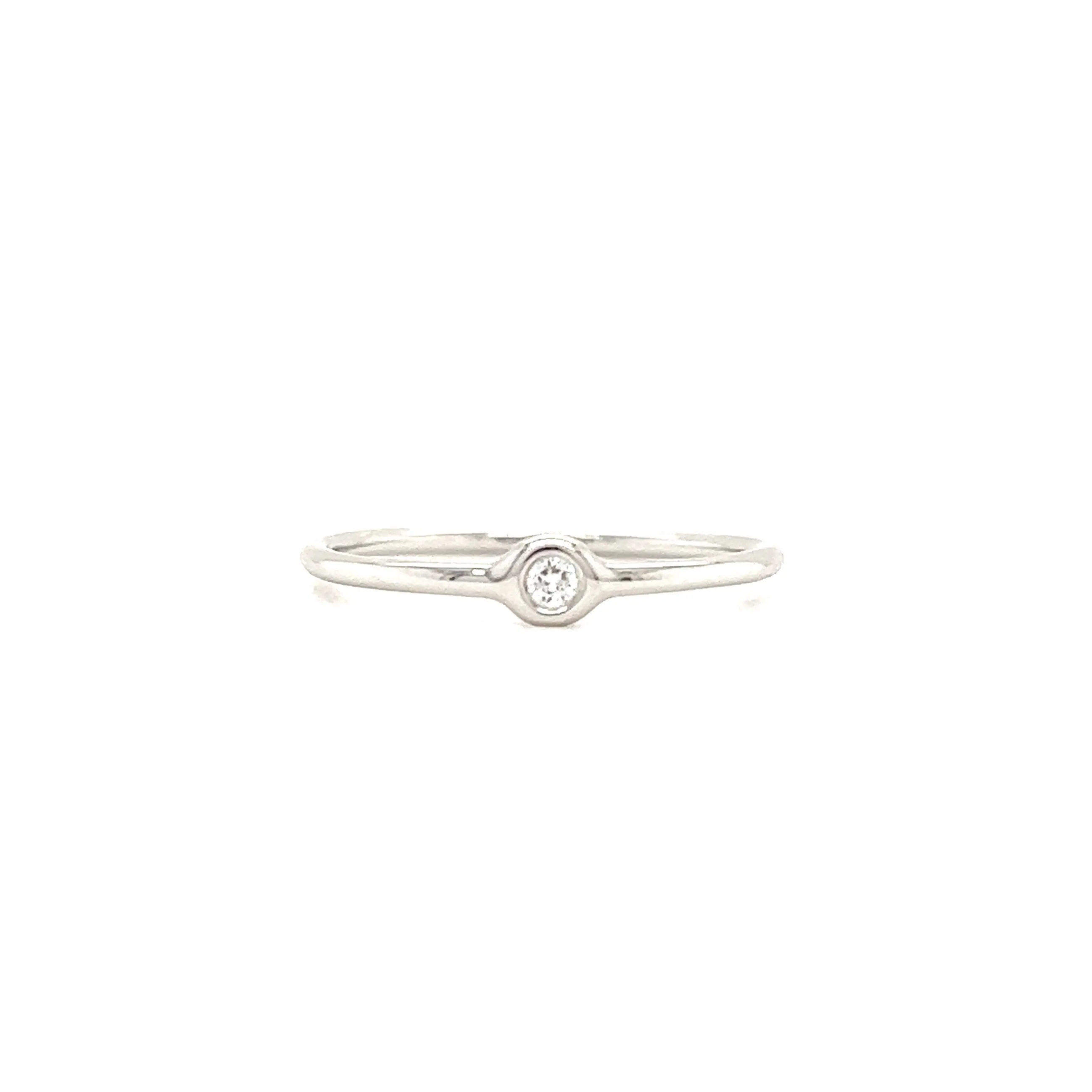 Bezel Diamond Ring with One Round Diamond in 14K White Gold