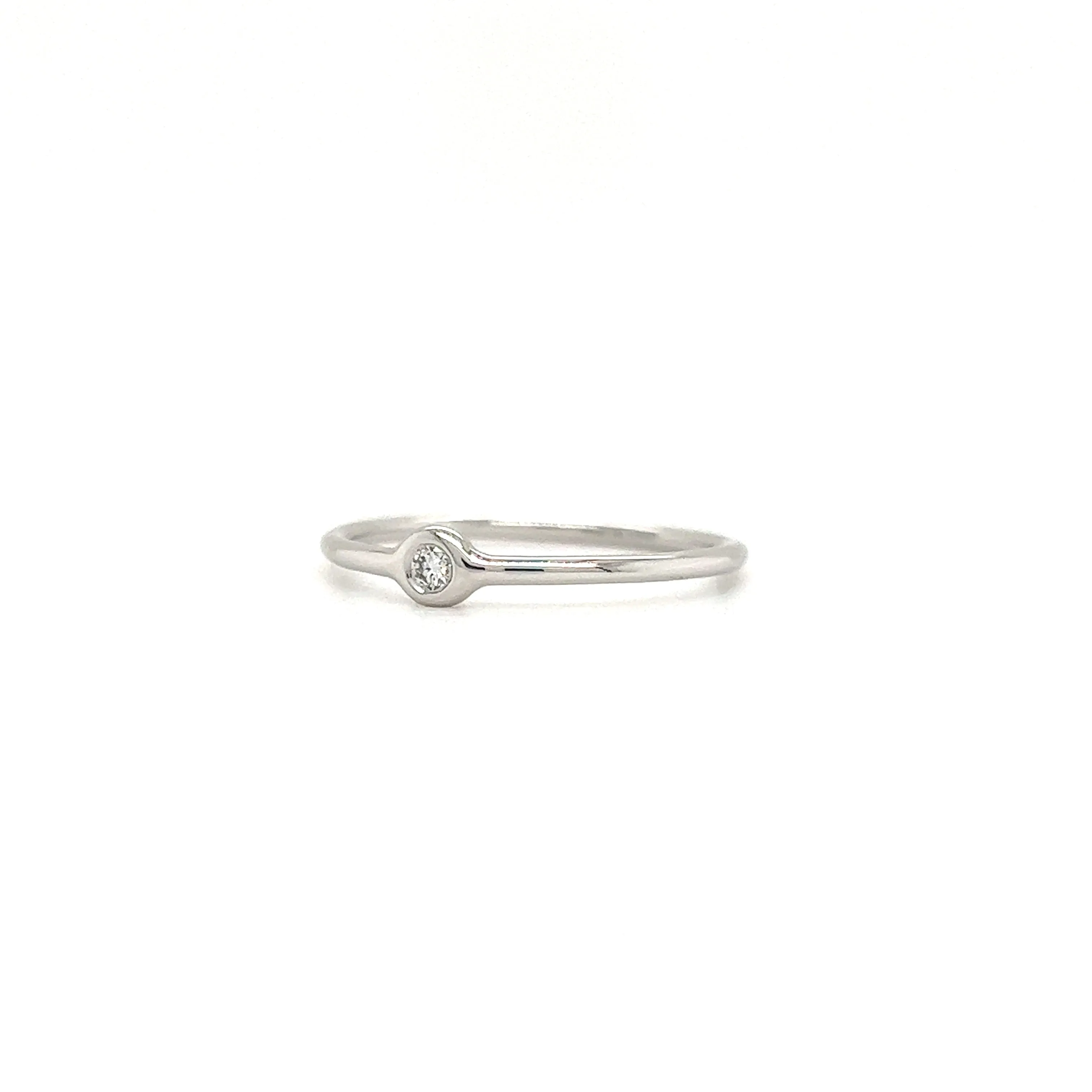 Bezel Diamond Ring with One Round Diamond in 14K White Gold