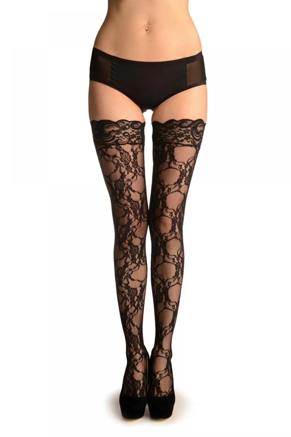 Black Floral Lack With Silicon Garter