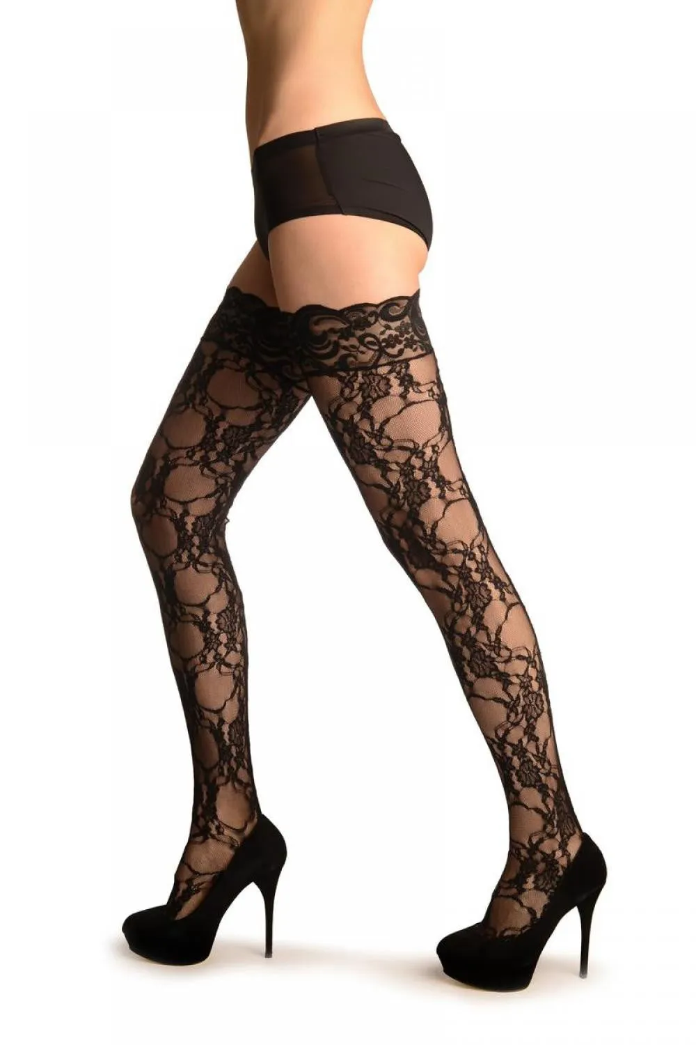 Black Floral Lack With Silicon Garter