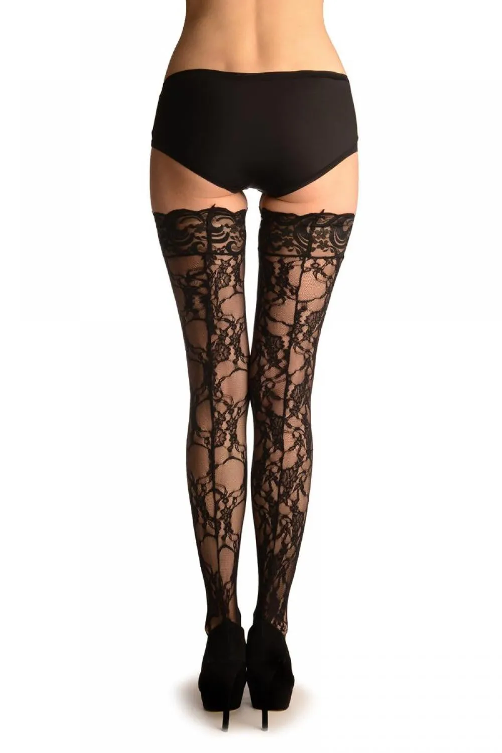 Black Floral Lack With Silicon Garter