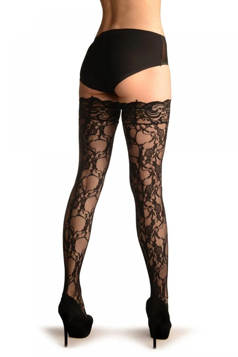 Black Floral Lack With Silicon Garter