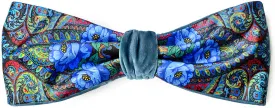 Blue Roses. Printed satin & silk-velvet headband - BLUE TEAL version