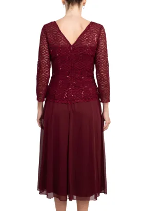 Boat Neck Long Sleeve Embroidered Top Brooch Detail Mesh Dress