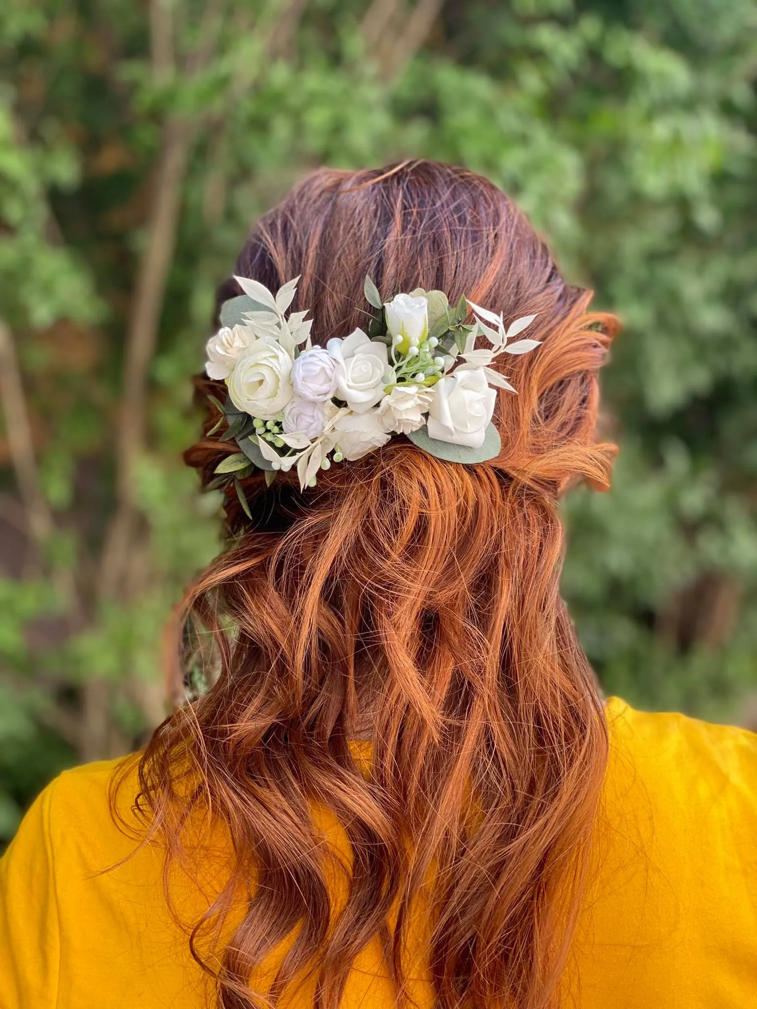 Bridal boho flower hair comb Ivory and green headpiece Peony and roses wedding hair comb Bridal hair accessories Magaela White flower comb