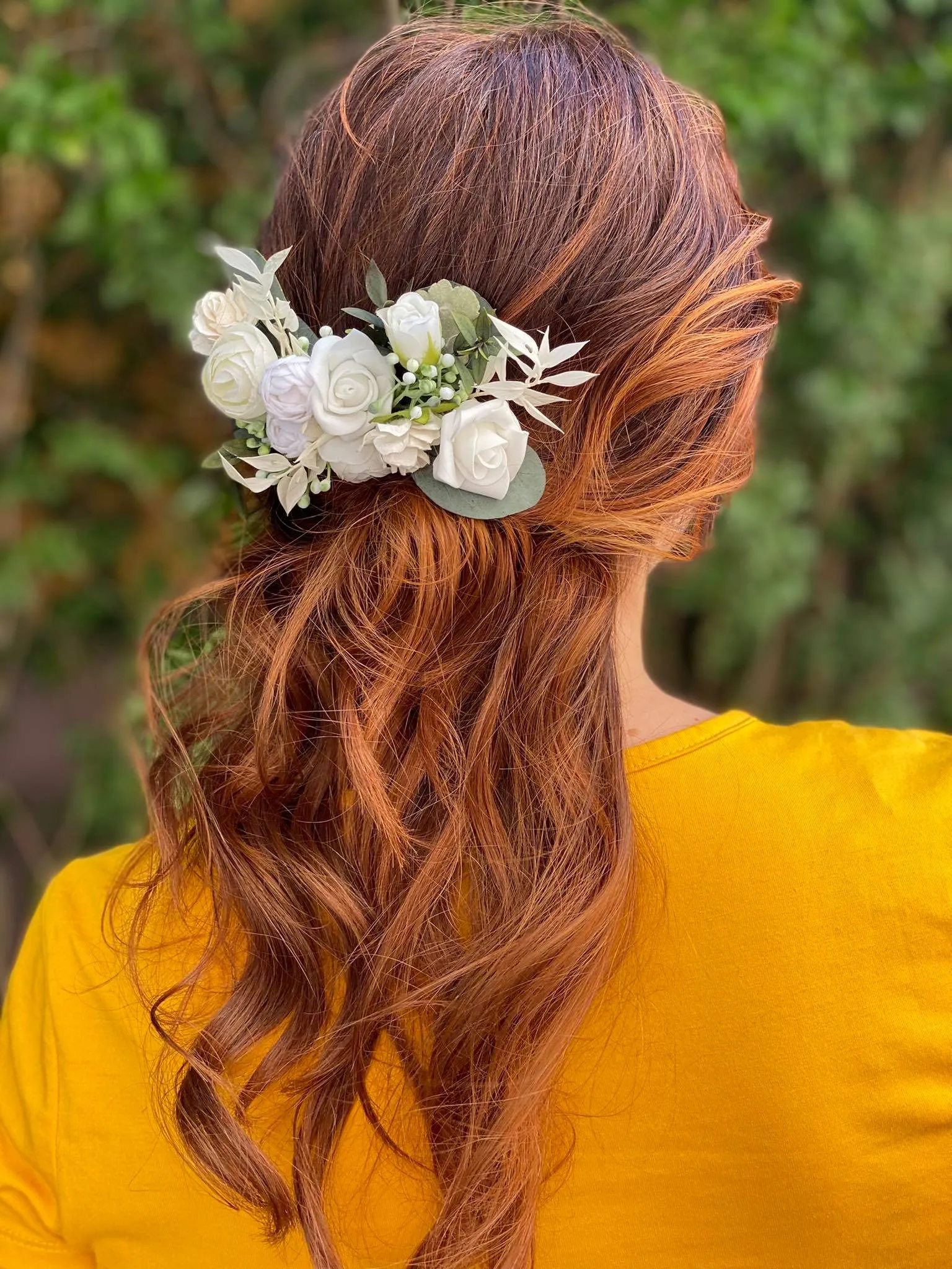 Bridal boho flower hair comb Ivory and green headpiece Peony and roses wedding hair comb Bridal hair accessories Magaela White flower comb