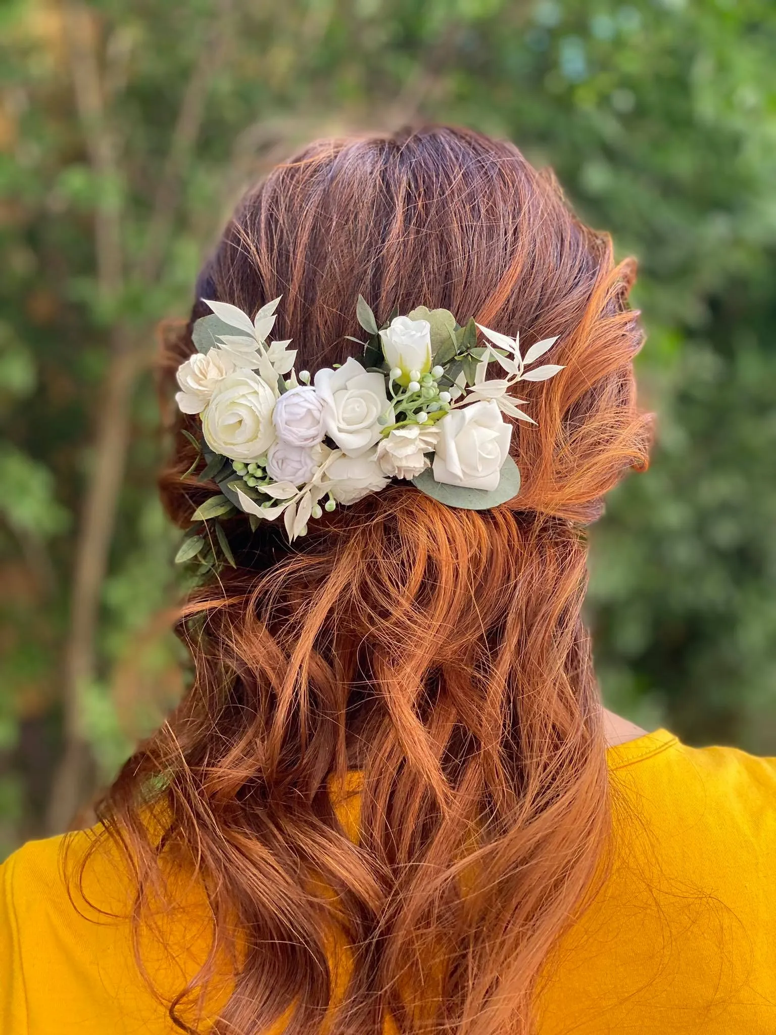 Bridal boho flower hair comb Ivory and green headpiece Peony and roses wedding hair comb Bridal hair accessories Magaela White flower comb