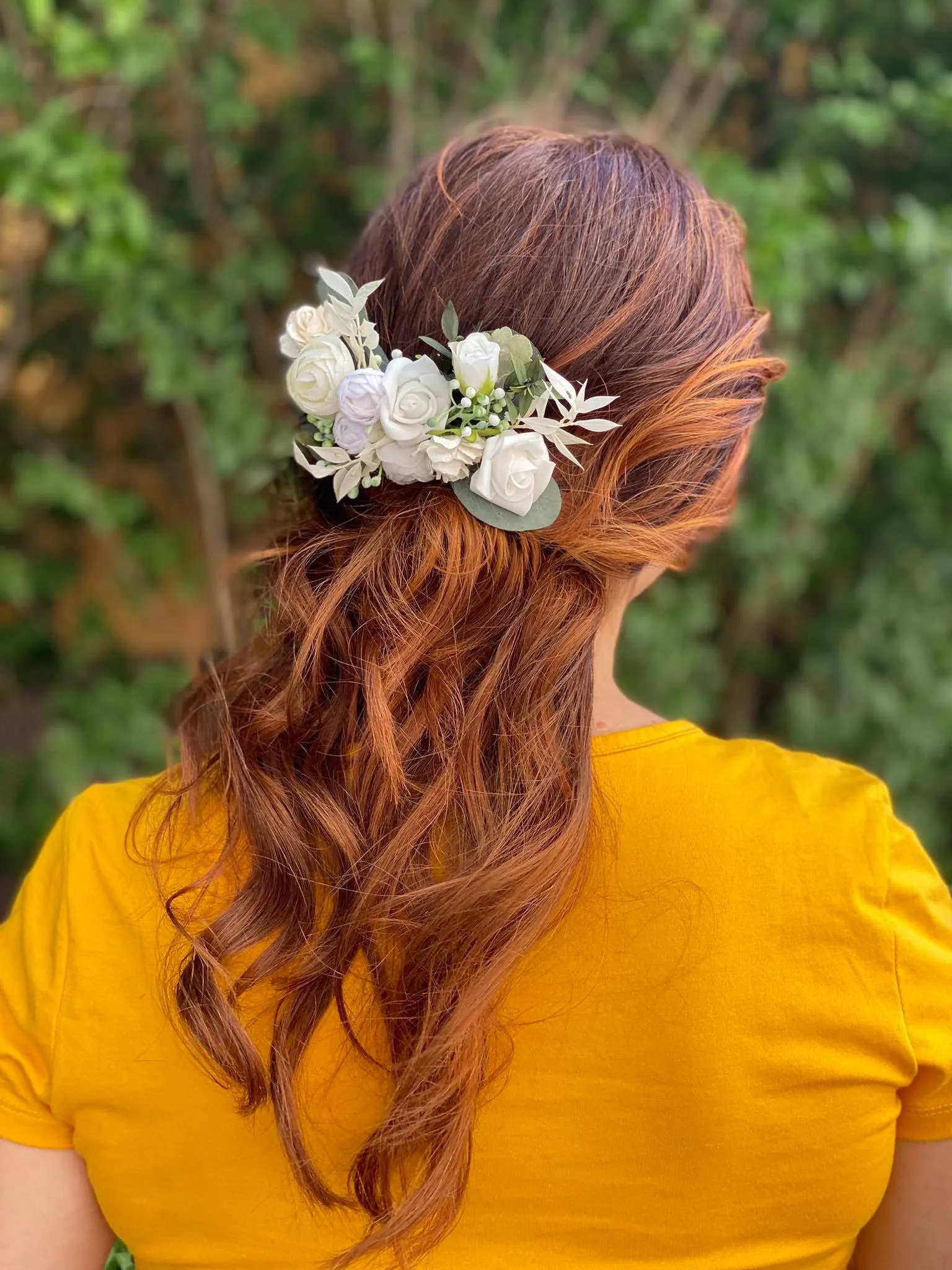 Bridal boho flower hair comb Ivory and green headpiece Peony and roses wedding hair comb Bridal hair accessories Magaela White flower comb