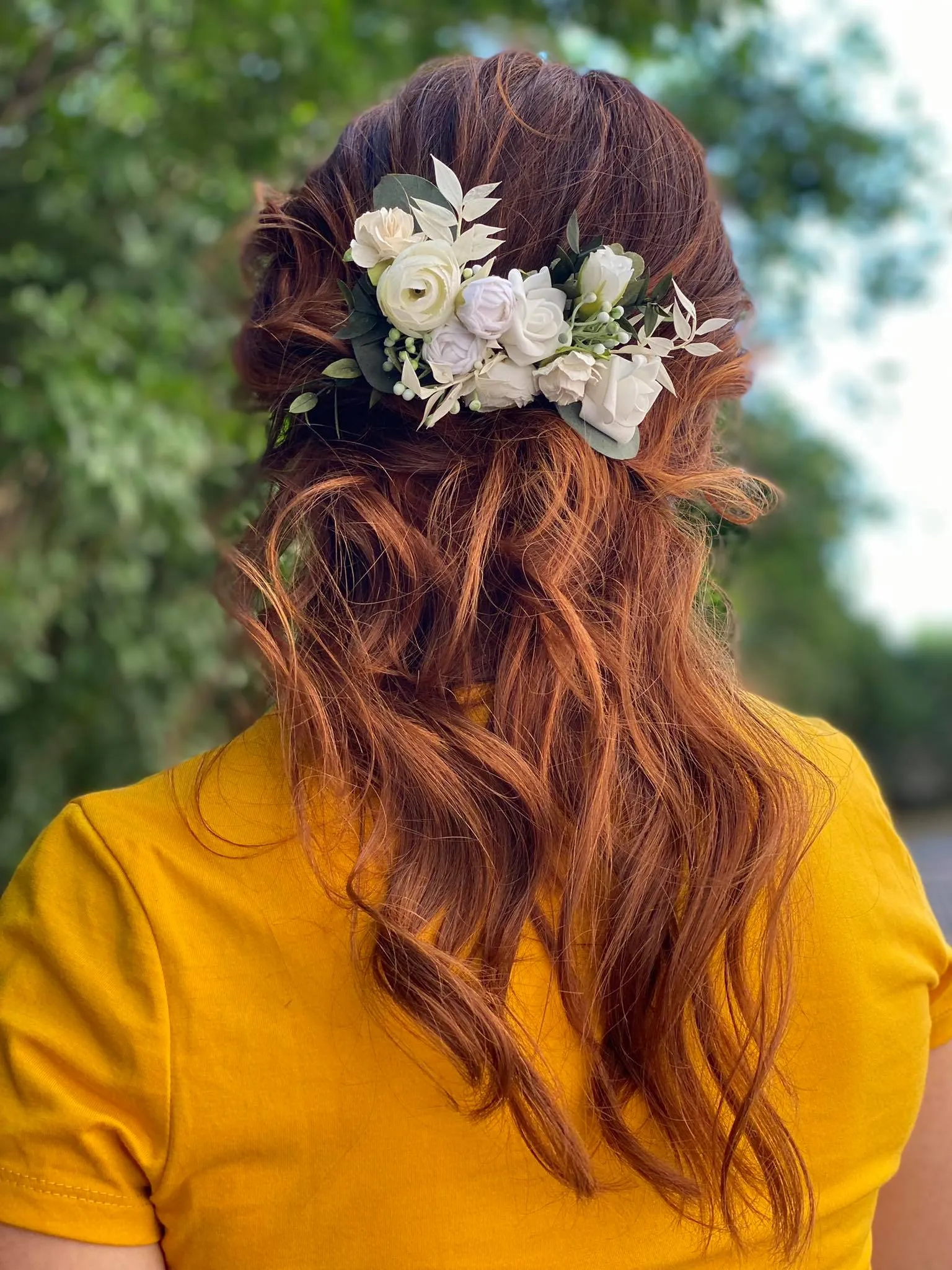 Bridal boho flower hair comb Ivory and green headpiece Peony and roses wedding hair comb Bridal hair accessories Magaela White flower comb
