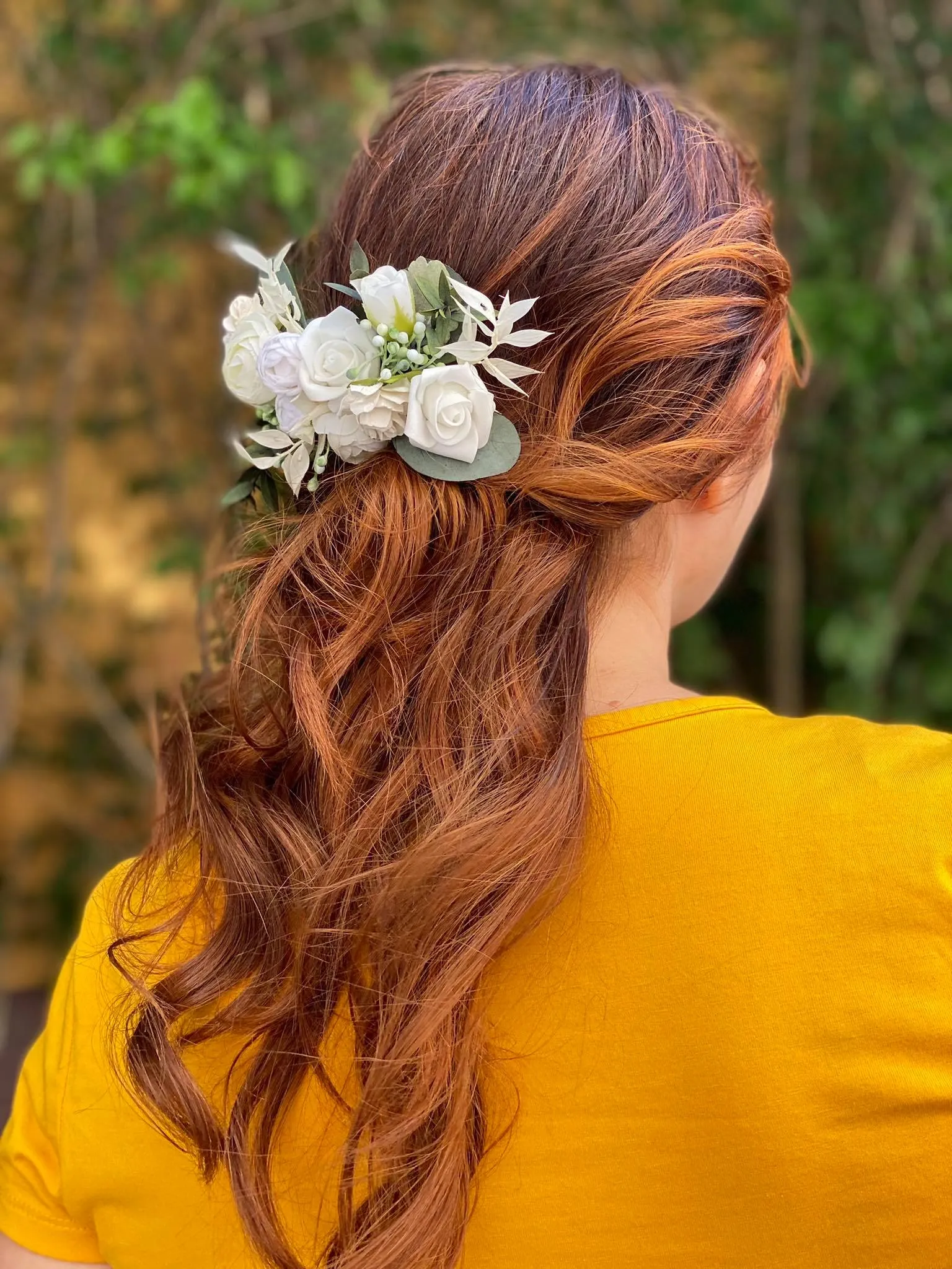 Bridal boho flower hair comb Ivory and green headpiece Peony and roses wedding hair comb Bridal hair accessories Magaela White flower comb